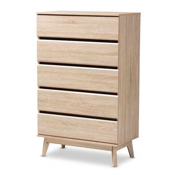 Miren Mid-Century Modern Light Oak and Dark Grey 5-Drawer Chest, Baxton Studio, Mfr#: 148-8255